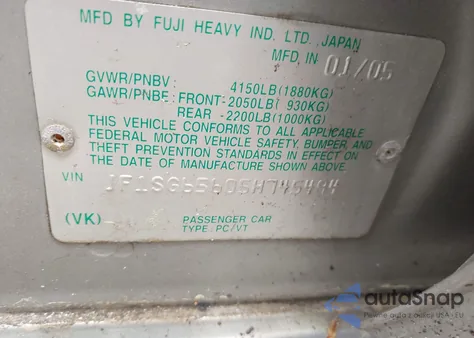 2005 Subaru Forester from USA, damaged, VIN JF1FG65605H745494